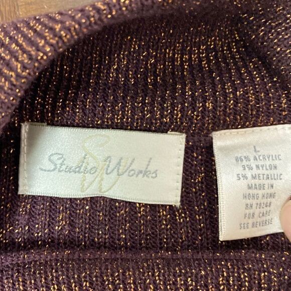 NEW Studio Works Short Sleeve Plum Gold Sweater Size Large - Picture 6 of 6